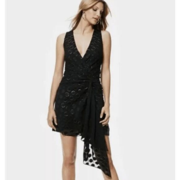 NWT Ramy Brook Desiree Silk Mini Dress Sleeveless Black w/Gold Metallic Size 00 - Picture 1 of 16